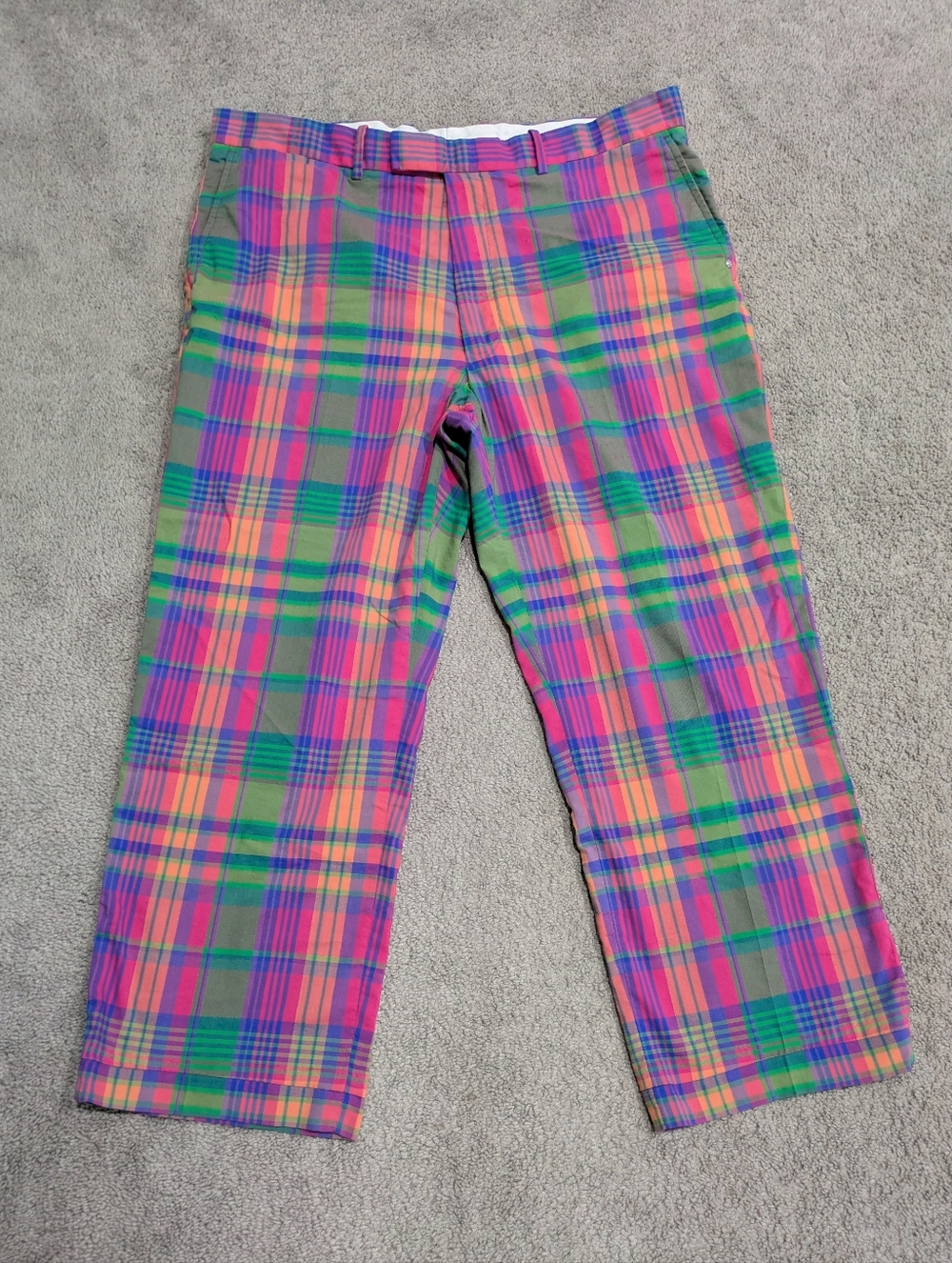 Ralph Lauren RLX Golf Pants Mens 40X30 fits 40X28 Plaid Chino Pink Green Loose